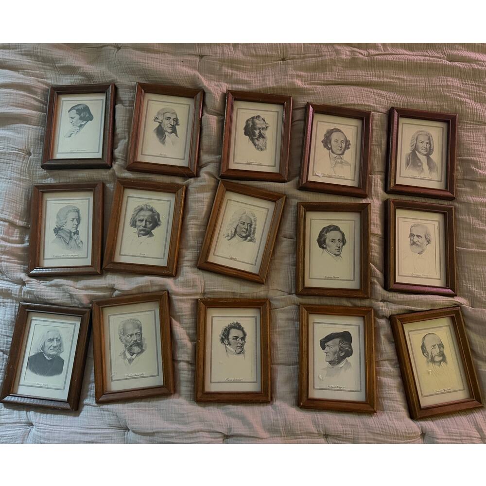 14 Vintage Wilhelm Pech Composer Framed Prints Set